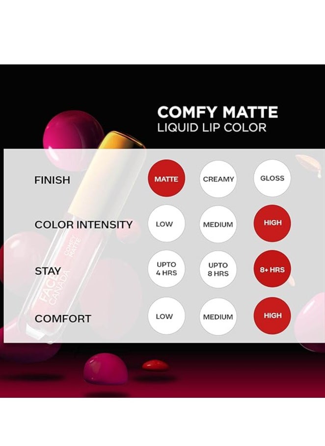Faces Canada - Comfy Matte Liquid Lipstick Color Getting Ready 02 - Matte Lipstick, Super Smooth Long Lasting - Intense Matte Color Enriched With Almond Oil And Vitamin E - (3 ml) - Image 1