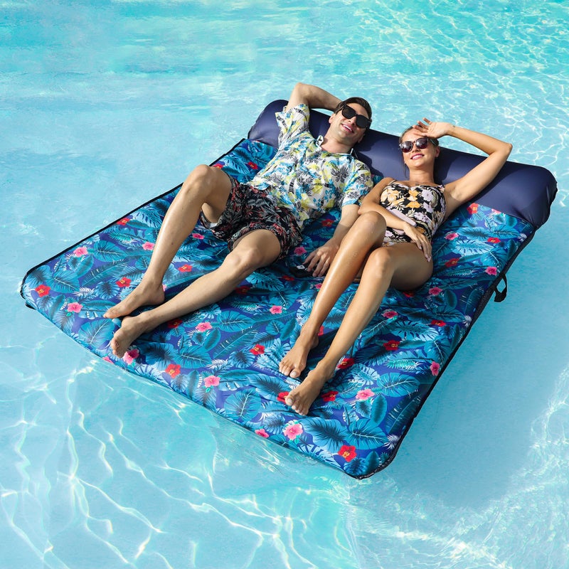 FindUWill Ultra Comfort Pool Floats Raft 77 Full Size Fabric Covered Inflatable Pool Lounger Mattress with Pillow for 2 Person Swimming Mat Blow Up Floaties for Lake Beach Travel - Image 2