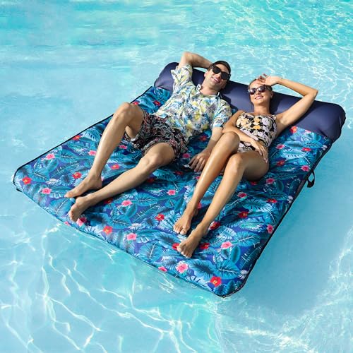 FindUWill Ultra Comfort Pool Floats Raft 77 Full Size Fabric Covered Inflatable Pool Lounger Mattress with Pillow for 2 Person Swimming Mat Blow Up Floaties for Lake Beach Travel - Image 1