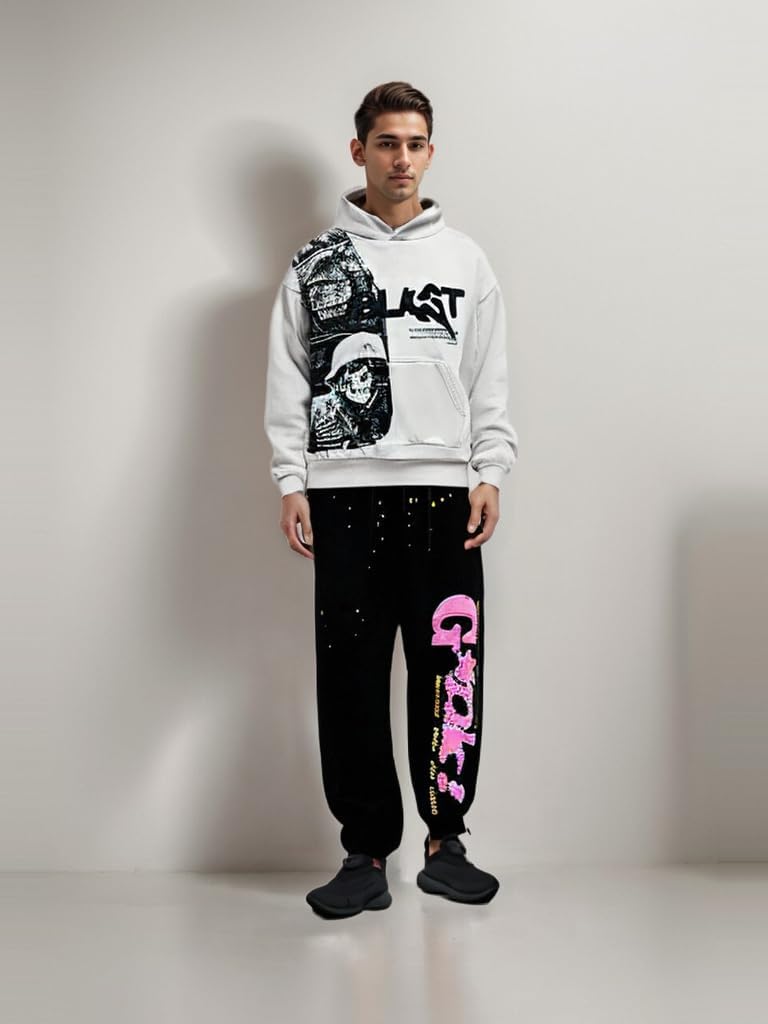 Obenie Retro Y2K Hoodie Gothic Casual Alphabet Blast Print Pattern Skull Fashion Hoodie Men Harajuku Men Clothing (white,S,Small) - Image 5