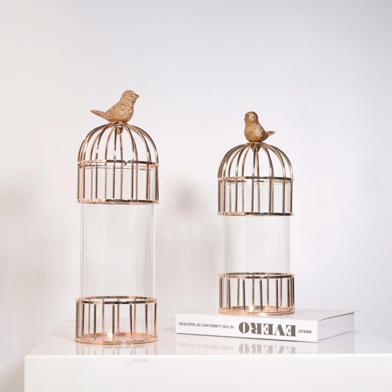 Y&D Decorative Iron Birdcage Lantern Tabletop Centerpiece - Chinese Style Vases Bird Decor Crafts for Home - Image 1