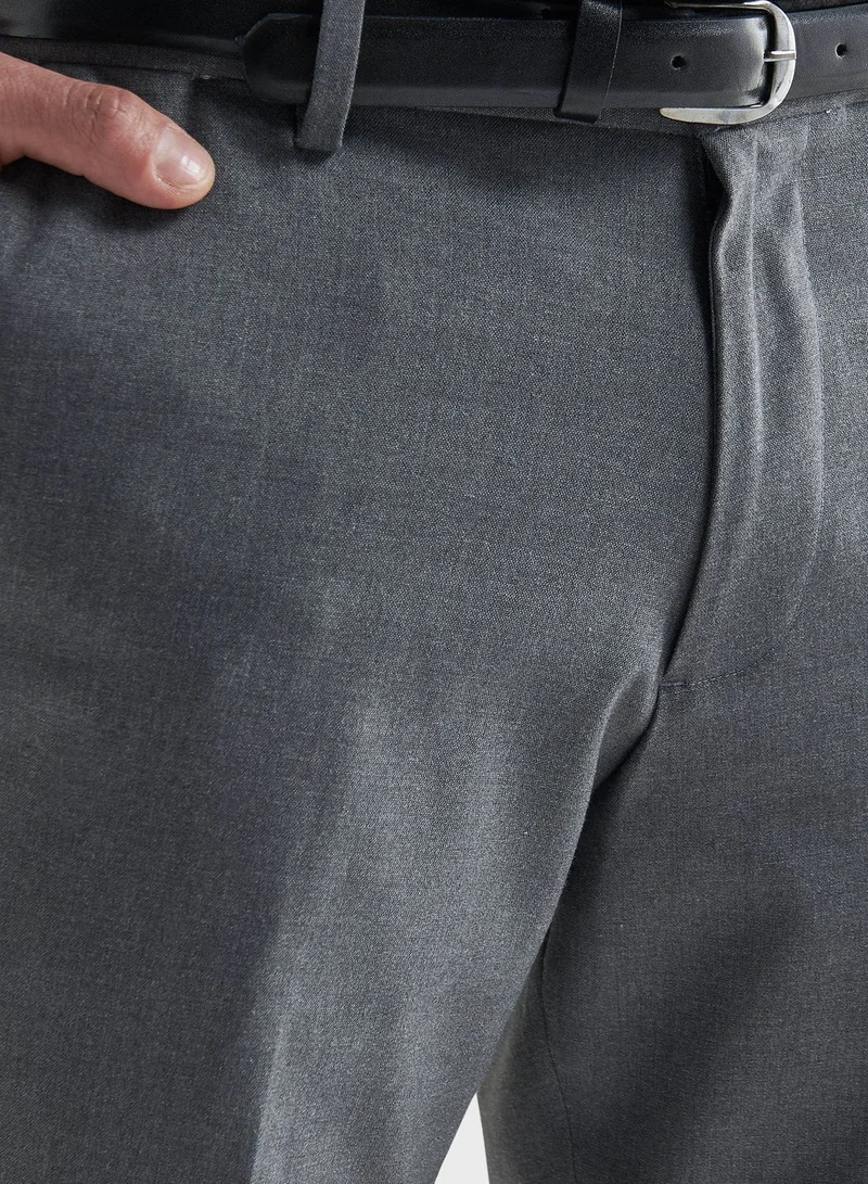 FAV Solid Belted Pants With Pockets