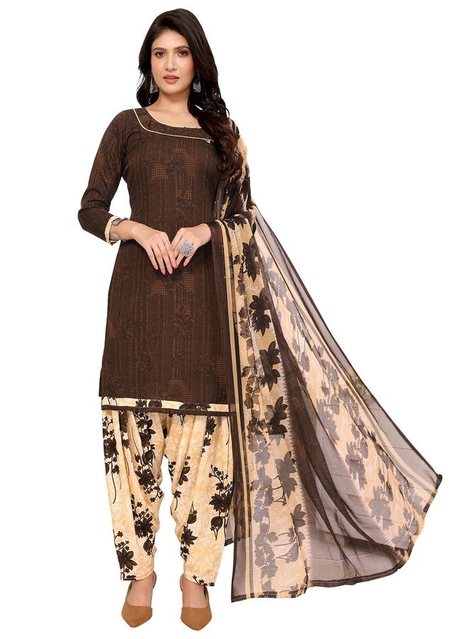 Yashika Women's Printed Dress Material - Unstitched Crepe Fabric Kurti, Pants & Dupatta Set (AZ-YS-P1-NITU BROWN) - Image 1