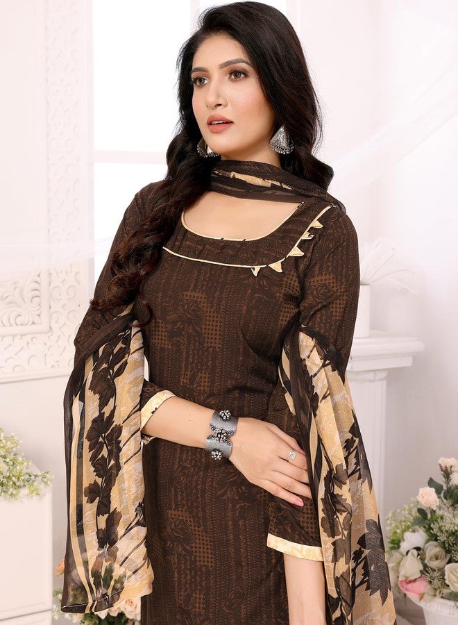 Yashika Women's Printed Dress Material - Unstitched Crepe Fabric Kurti, Pants & Dupatta Set (AZ-YS-P1-NITU BROWN) - Image 2