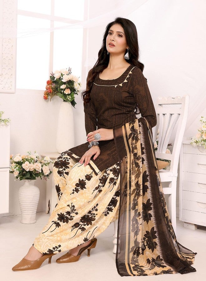 Yashika Women's Printed Dress Material - Unstitched Crepe Fabric Kurti, Pants & Dupatta Set (AZ-YS-P1-NITU BROWN) - Image 3
