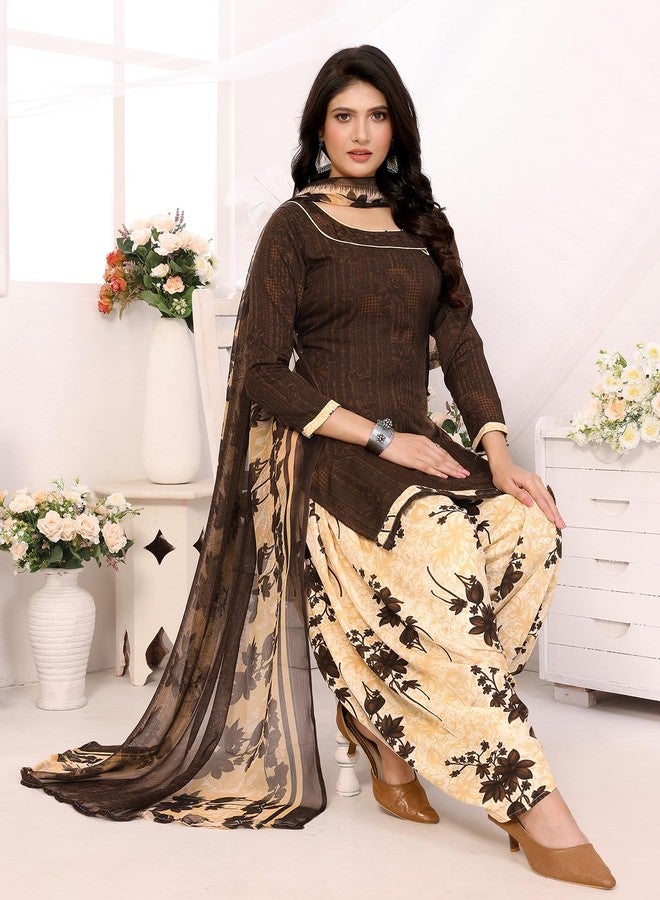 Yashika Women's Printed Dress Material - Unstitched Crepe Fabric Kurti, Pants & Dupatta Set (AZ-YS-P1-NITU BROWN) - Image 4