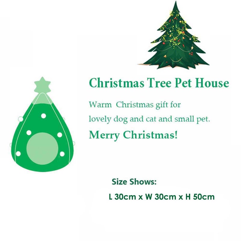 Ushang Pet Christmas Cat Beds, Christmas Tree Cat Beds House, Portable Indoor Cat Igloo Xmas Bed Cave for Small Dogs and Small Animals, Green - Image 3