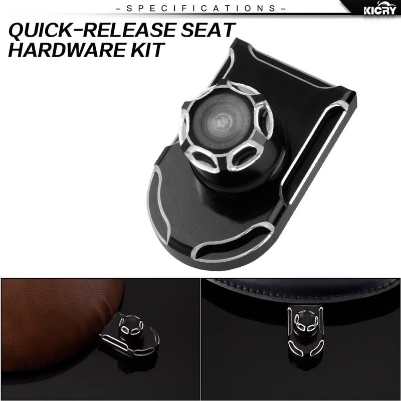 KICRY Seat Bolt Tab Screw Mount Knob Cover for Harley Quick-Release Hardware Kit - Black Knurled Billet Aluminum - Image 2