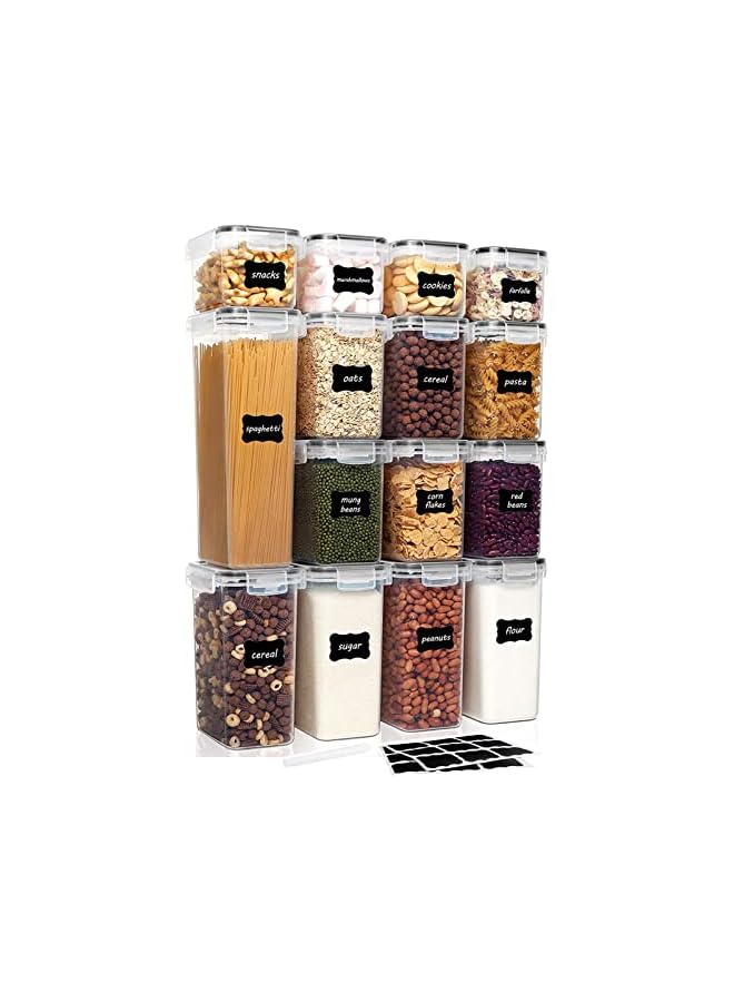 Cereal & Dry Food Storage Containers,BPA Free Airtight Plastic Kitchen Storage Organizer with Locking Lids,15PCS Food Storage Box for Flour,Snack,Sugar,Rice with 24 Chalkboard Labels &1 Marker - Image 2