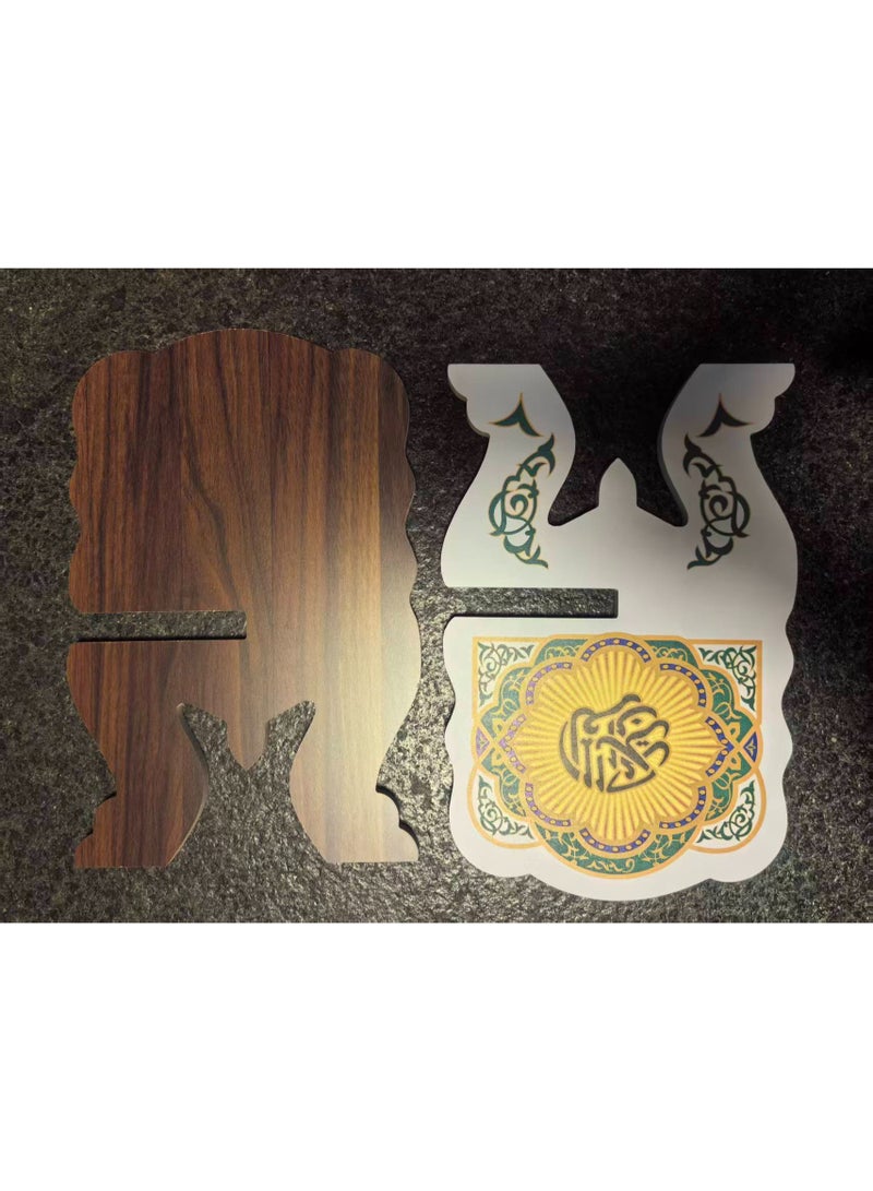 Fianser Traditional Green Islamic Pattern Quran Stand – Wooden Rehal with Floral Motif Decals – Lightweight Foldable Book Rest for Muslim Prayer & Study - Image 5