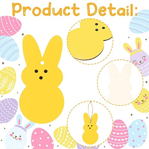 W1cwey Easter Decorative Hanging Ornaments - 40 Pcs Easter Peeps Bunny Chick Painted Wooden Hanging Ornament Decor Candy Color Pendant Hello Spring Easter Party Hanging Tree Decorations Art Crafts Tag - Image 3
