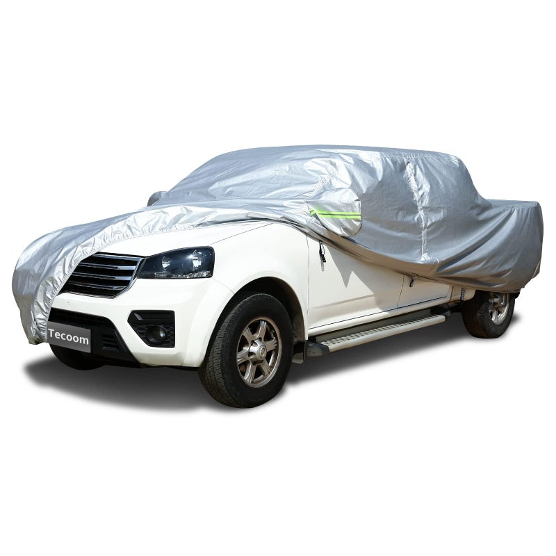 Tecoom Truck Cover Waterproof All Weather Breathable Light Shell Outdoor Pickup Cover with Zipper DoorLock Sun UV Dust Protection Car Covers for Automobiles Universal Fit Tundra Length Up to 212
