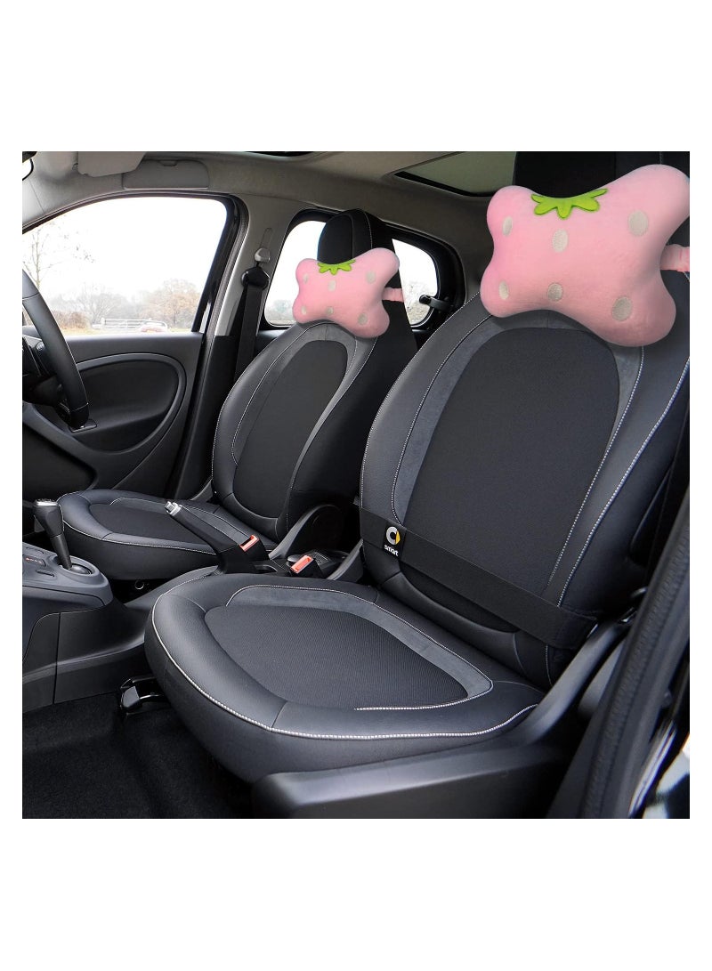 KASTWAVE Universal Car Seat Cushion Neck, Pink Strawberry Pillow, Comfortable Soft Car Headrest Pillow, Head Support Pillow for Travelling and Home, 2 Pcs - Image 2