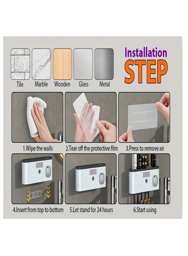 Portable Smart Toothbrush Disinfectant With USB Charging Wall Mounted Design 5 Storage Slots Bathroom Toothbrush Holder Gray Holiday Gift Bathroom Organization Accessory - Image 5