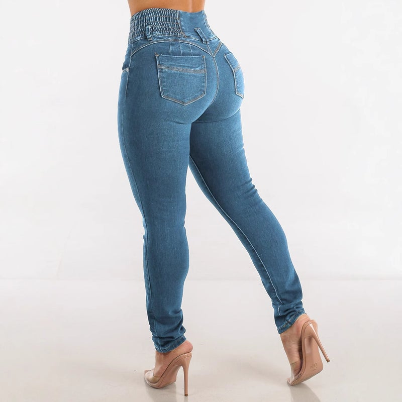 High Waist Stretch Jeans Women'S Chubby Girl-Breasted Abdominal Pencil Pants Slim-Fit Tall Slimming Pencil Pants - Image 3