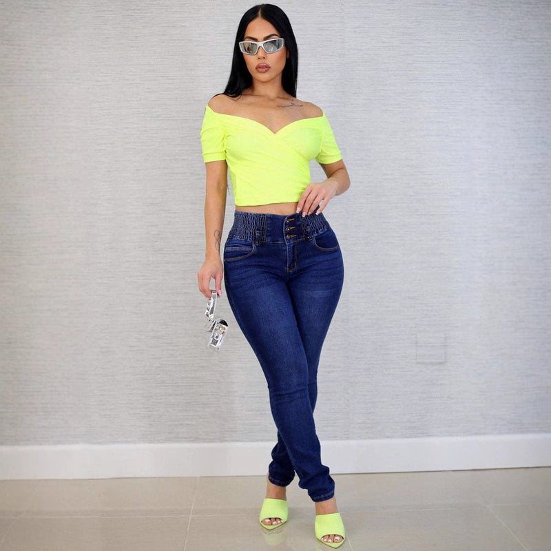High Waist Stretch Jeans Women'S Chubby Girl-Breasted Abdominal Pencil Pants Slim-Fit Tall Slimming Pencil Pants - Image 5
