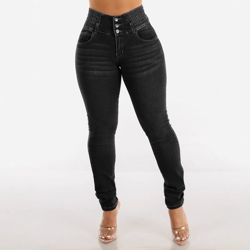 High Waist Stretch Jeans Women'S Chubby Girl-Breasted Abdominal Pencil Pants Slim-Fit Tall Slimming Pencil Pants - Image 4