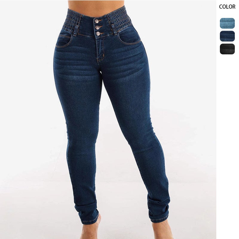 High Waist Stretch Jeans Women'S Chubby Girl-Breasted Abdominal Pencil Pants Slim-Fit Tall Slimming Pencil Pants - Image 2