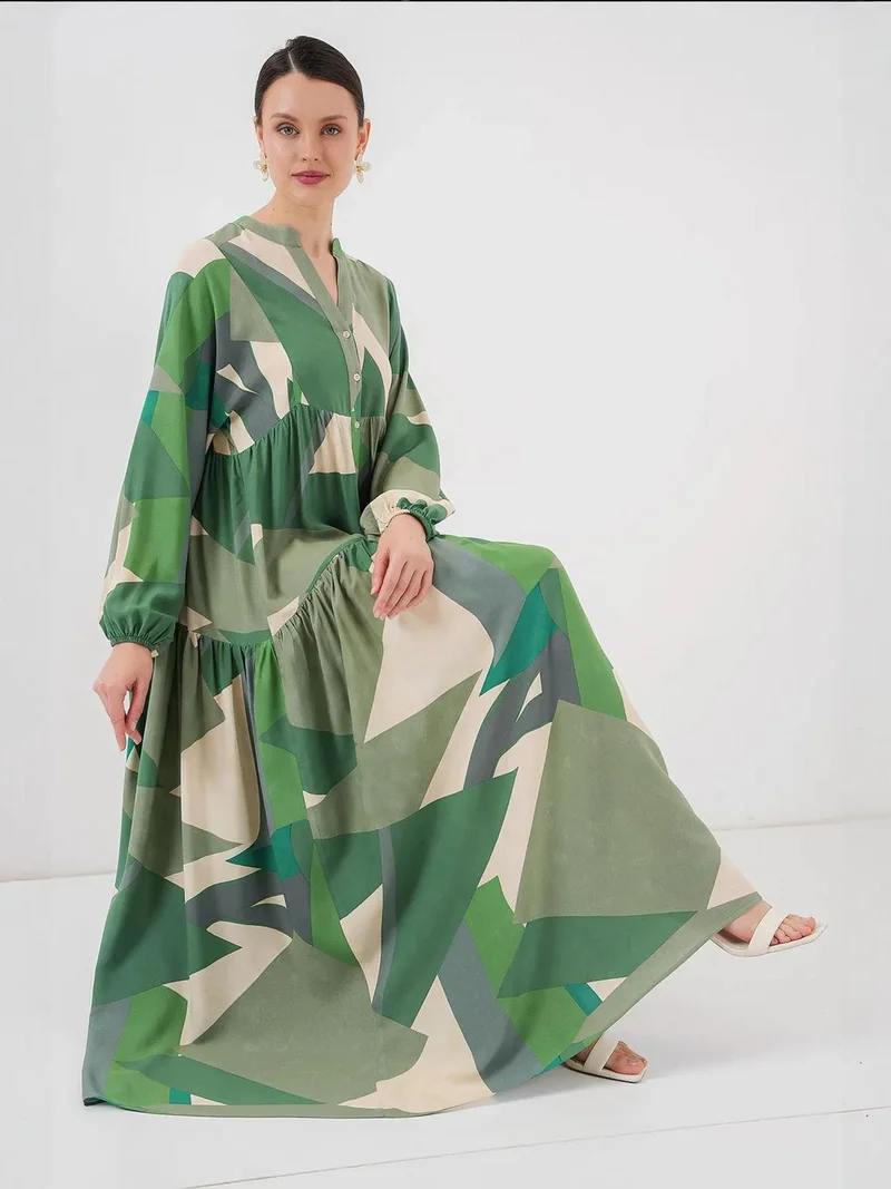 بيغ دارت BDART Printed V-Neck Maxi Dress with Button Closure