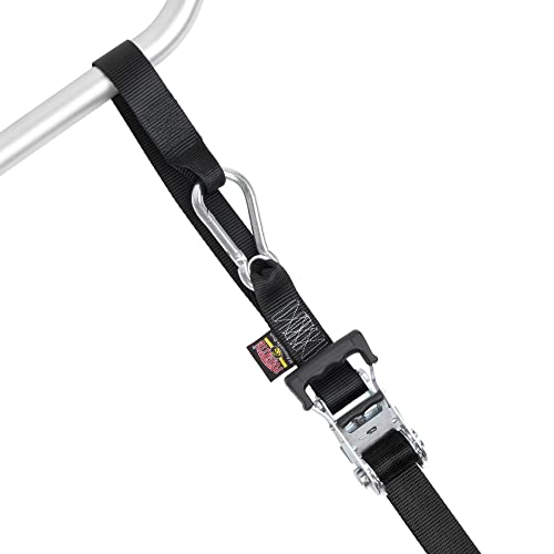 PowerTye - Made in USA - Extra Long Ratchet Tie Down Straps, Heavy Duty with Carabiner Hooks, Soft-Tye & Bag, for Motorcycle, ATV & Cargo, 1,000 lb WLL, 1.5 inch x 10ft Long, Black/Black (Pair) - Image 3