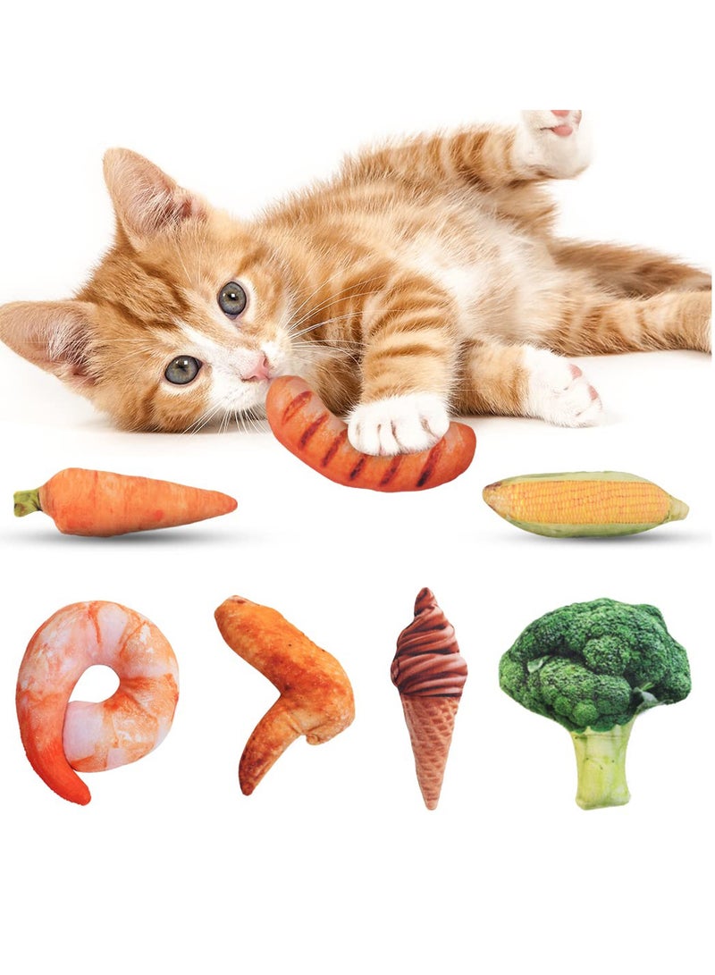 SYOSI Catnip Cats Toys for Indoor 7Pcs Plush Cat Chew Toy for Kittens Bite Resistant Filled Realistic Food Shapes Cat Teething Toy Promote Cat Exercise - Image 1
