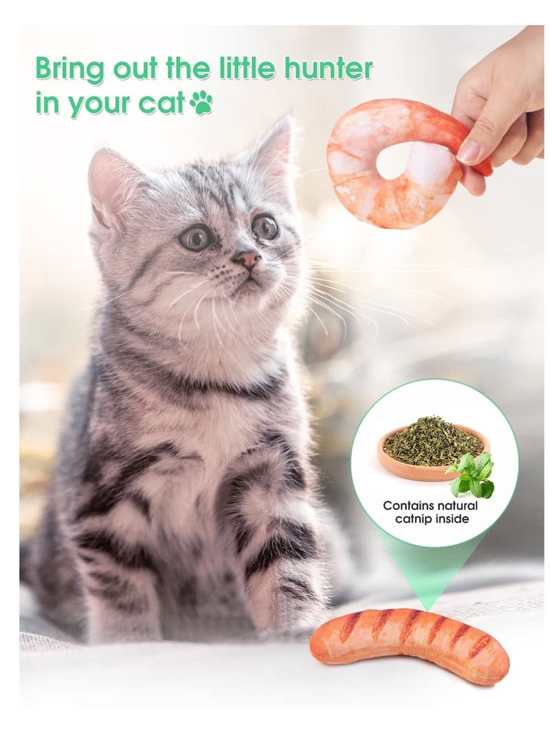 SYOSI Catnip Cats Toys for Indoor 7Pcs Plush Cat Chew Toy for Kittens Bite Resistant Filled Realistic Food Shapes Cat Teething Toy Promote Cat Exercise - Image 2