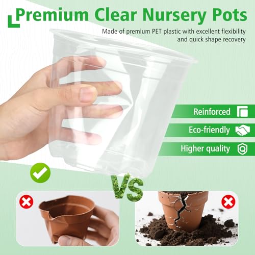 DUNPUTE 6/8/10 Inch Large Clear Nursery Pots with Drainage, 12 Pack Plastic Pots for Plants, Ideal Seedling Pots and Plant Pots for Vegetables, Orchids, Aloe, Indoor Outdoor Use (6 8 10 inch) - Image 4