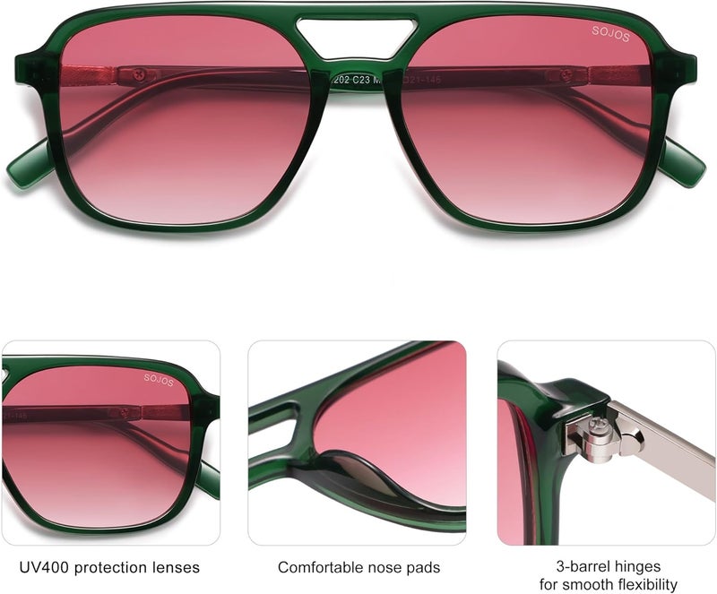 Sojos Retro Aviator Sunglasses for Women Men,Trendy Rectangle Womens Mens Shades Sun Glasses SJ2202 - Image 4