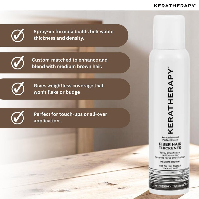 Keratherapy Keratin Infused Perfect Match Fiber Hair Thickener Spray, Medium Brown, 4 fl. oz., 140 ml - Volumizing, Thickening, & Concealing Hairspray for Scalp Coverage, Roots & Thinning Areas - Image 2