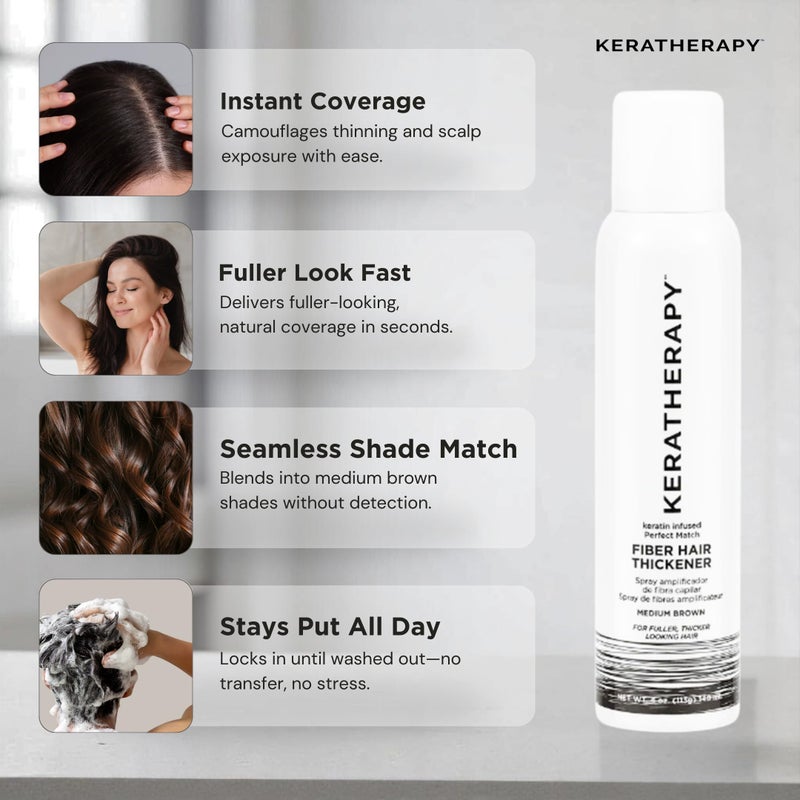Keratherapy Keratin Infused Perfect Match Fiber Hair Thickener Spray, Medium Brown, 4 fl. oz., 140 ml - Volumizing, Thickening, & Concealing Hairspray for Scalp Coverage, Roots & Thinning Areas - Image 3