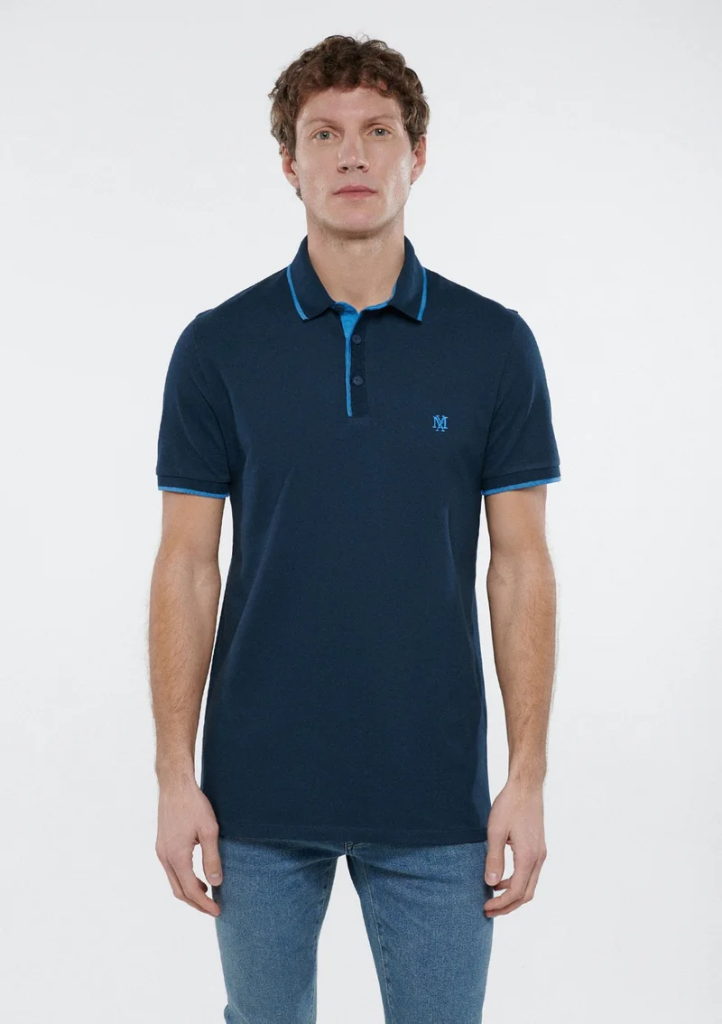 مافي Blue Men's Collar Detailed Navy Blue Polo T-Shirt 062373-28417