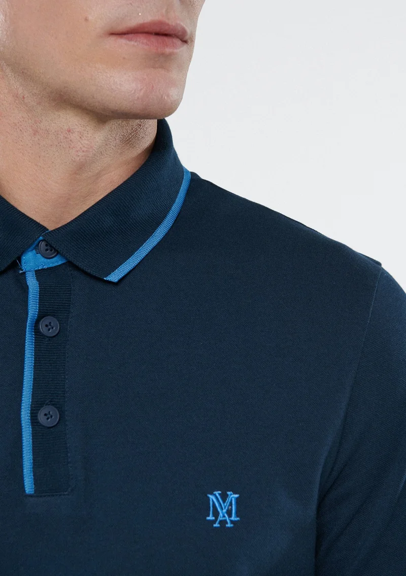 مافي Blue Men's Collar Detailed Navy Blue Polo T-Shirt 062373-28417