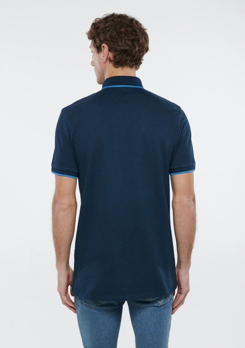 مافي Blue Men's Collar Detailed Navy Blue Polo T-Shirt 062373-28417