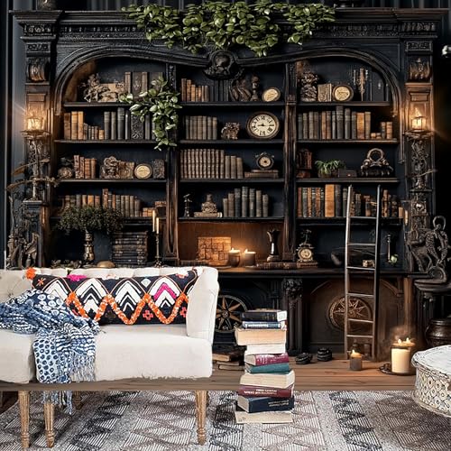 TUGCAY Vintage Bookshelf Tapestry, Medieval Gothic Bookcase Tapestry Spooky Library Tapestries Book Skull Backdrop for Bedroom Living Room Dorm Office Wall Decor 80’’ x 60’’ - Image 5