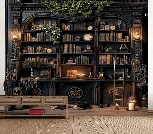 TUGCAY Vintage Bookshelf Tapestry, Medieval Gothic Bookcase Tapestry Spooky Library Tapestries Book Skull Backdrop for Bedroom Living Room Dorm Office Wall Decor 80’’ x 60’’ - Image 4