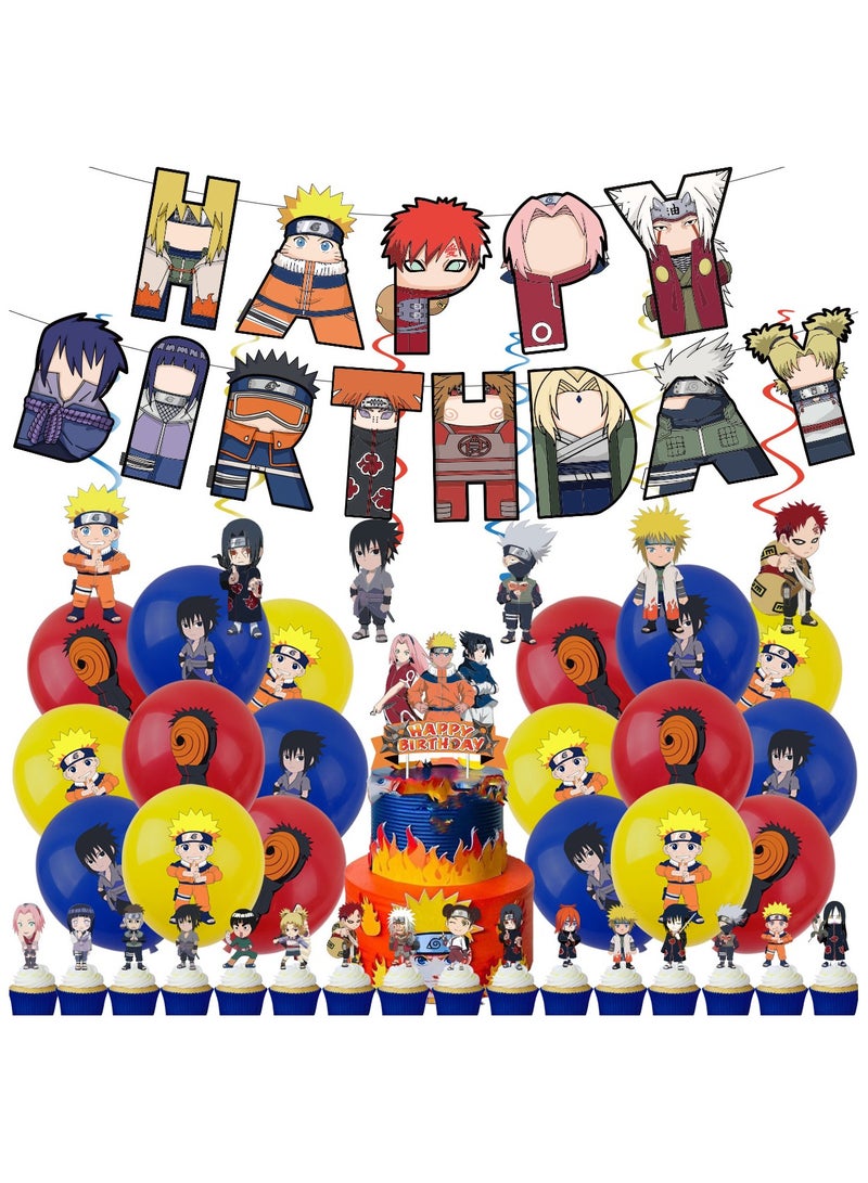 general Naruto Birthday Party Decorations Set - Naruto Spiral Hanging Cake Toppers Banners and Balloons - Image 1