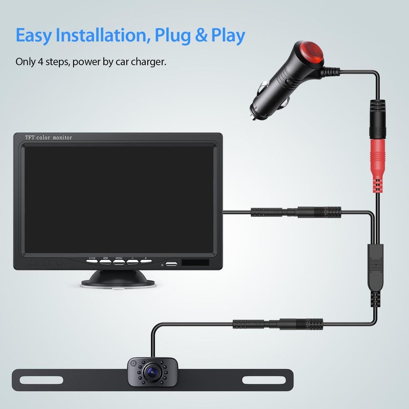 eRapta مجموعة شاشة كاميرا احتياطية eRapta 7 بوصة HD 2K مع رؤية ليلية ومقاومة للماء IP69 - Image 3