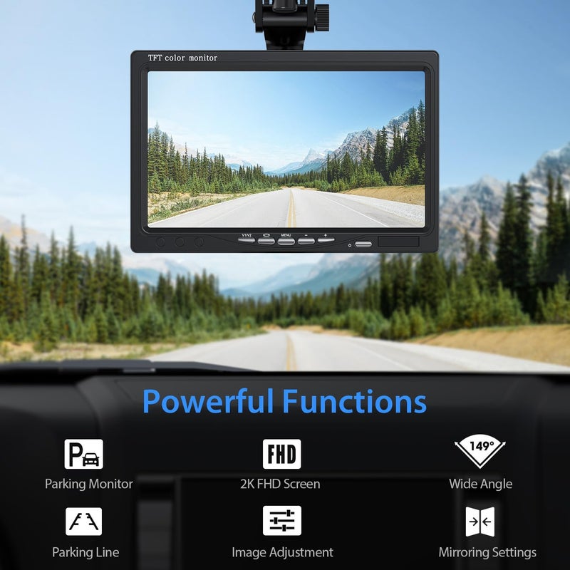 eRapta مجموعة شاشة كاميرا احتياطية eRapta 7 بوصة HD 2K مع رؤية ليلية ومقاومة للماء IP69 - Image 2