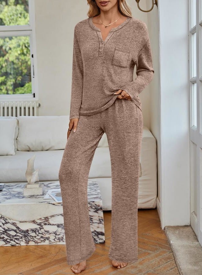 LILLUSORY Womens 2 Piece Lounge Sets Winter Outfits 2025 Sweatsuit Matching Pjs Airport Vacation Travel Fall Pajamas Fashion, Coffee Brown, L - Image 2