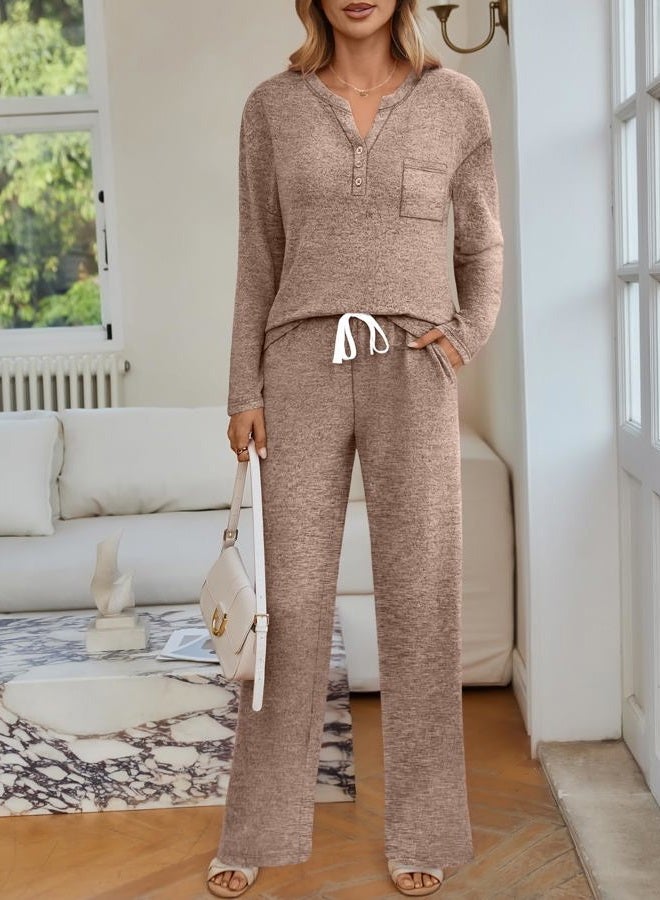 LILLUSORY Womens 2 Piece Lounge Sets Winter Outfits 2025 Sweatsuit Matching Pjs Airport Vacation Travel Fall Pajamas Fashion, Coffee Brown, L - Image 5