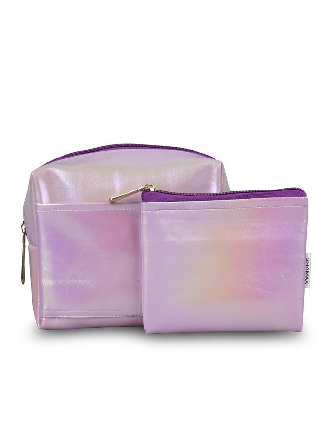 Shamax® Pouches, Makeup Organizer, Cosmetic Travel Organizer Pouch,Zipper Closure Portable Makeup Pouch, Stationery Bag for Students Girls Adults Office with Pockets, Toiletry Bag (Purple) Pack of 2 - Image 1