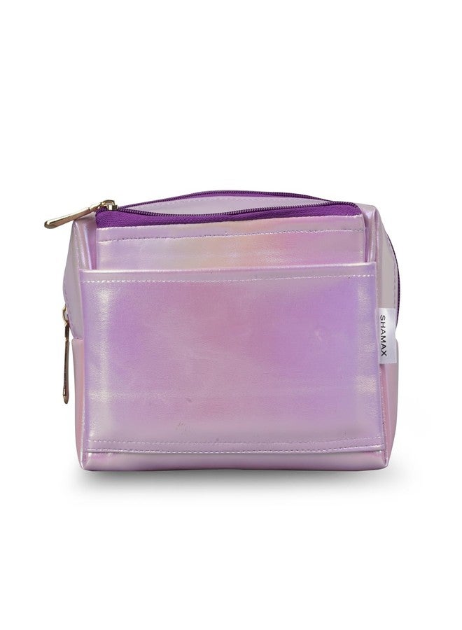 Shamax® Pouches, Makeup Organizer, Cosmetic Travel Organizer Pouch,Zipper Closure Portable Makeup Pouch, Stationery Bag for Students Girls Adults Office with Pockets, Toiletry Bag (Purple) Pack of 2 - Image 4
