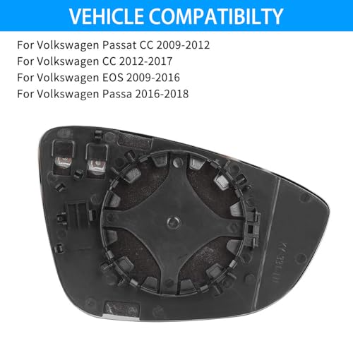 TOP-VIGOR 1-Pack Left Driver Side Heated Convex Mirror Glass, Compatible with 2009-2016 Volkswagen CC, Eos, Passat, Easy to Install with Backing Plate - Image 3