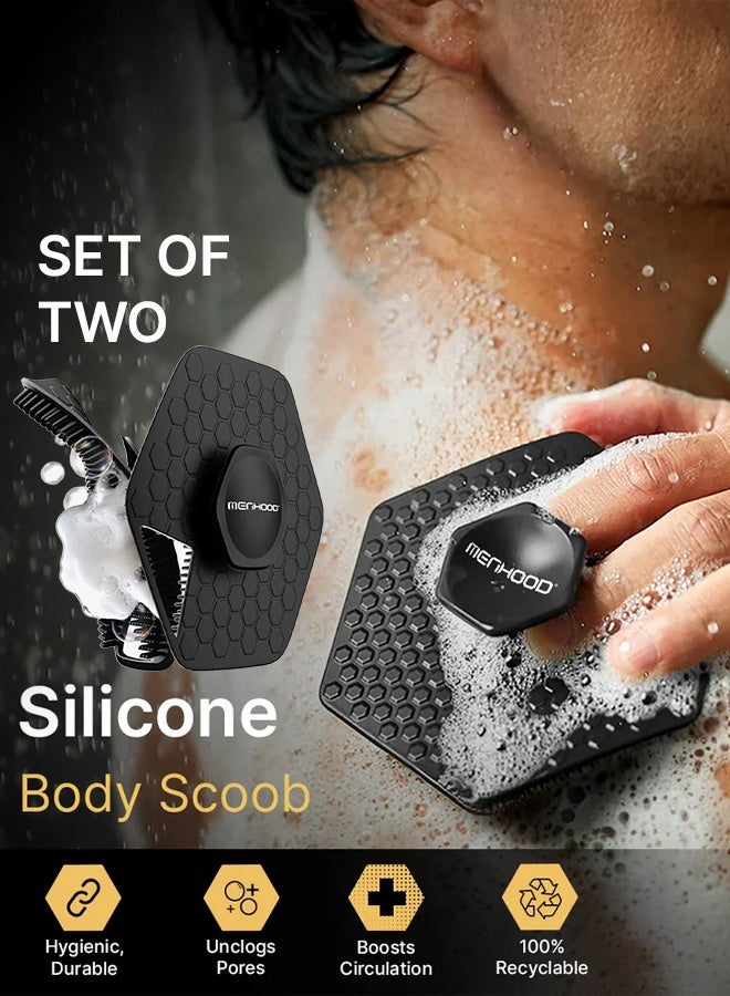 Menhood The Scoob Set of 2 – Premium Silicone Body Brush & Scrubber for Gentle Exfoliation, Nourishing & Deep Cleaning – Hygienic, Long-Lasting, Reusable with Anti-Slip Ergonomic Handle - Image 1