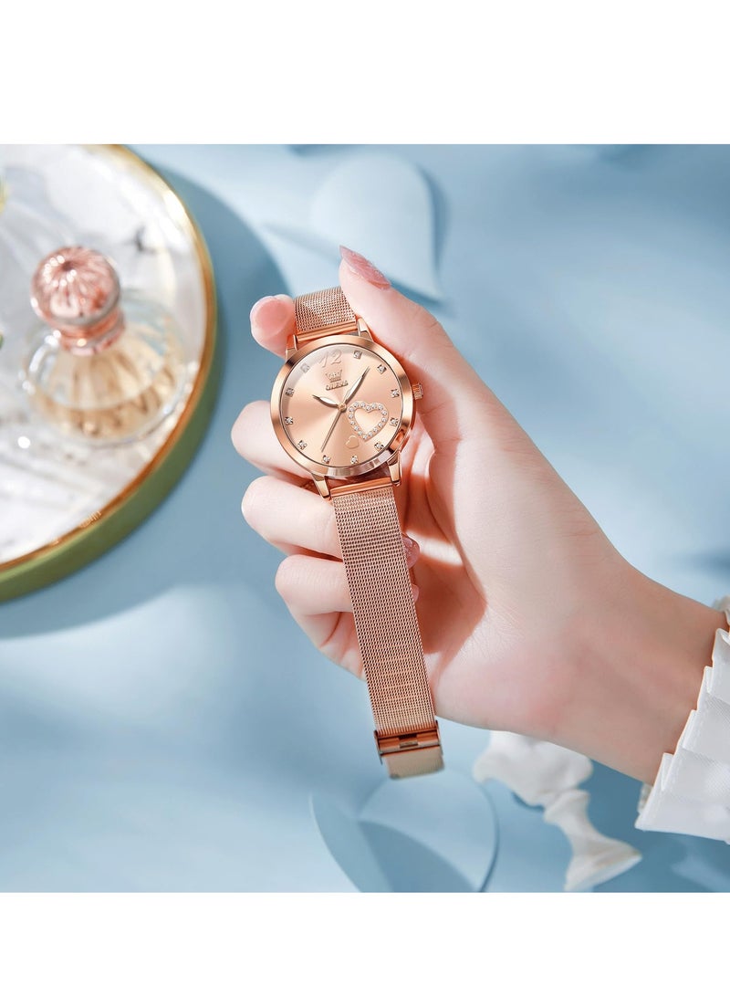 OLEVS Women's Small Wrist Cute Diamond Heart Shape Fashion Waterproof Watch 5189 - Image 4