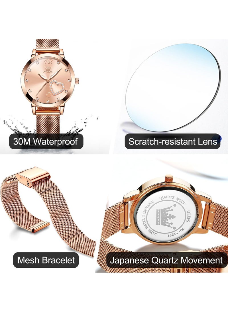 OLEVS Women's Small Wrist Cute Diamond Heart Shape Fashion Waterproof Watch 5189 - Image 5
