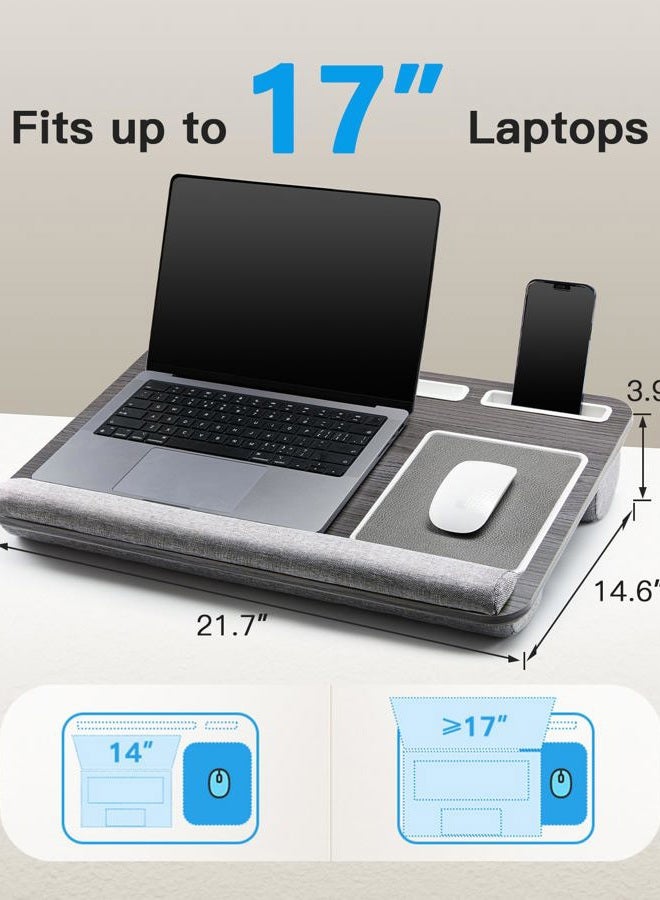 HUANUO Lap Desk - Fits up to 17 inches Laptop Desk, Built in Wrist Pad for Notebook, MacBook, Tablet, Lap Laptop Desk with Tablet, Pen & Phone Holder for Bed (Black Woodgrain) - Image 3