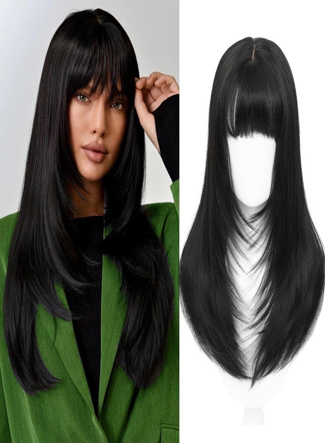 ELEVAVE Hair Toppers for Women with Thinning Hair, 20 Inch Toppers Hairpieces for Women Clip in Bangs 360° 3D Realistic Scalp (Black, Wispy Bangs) - Image 1