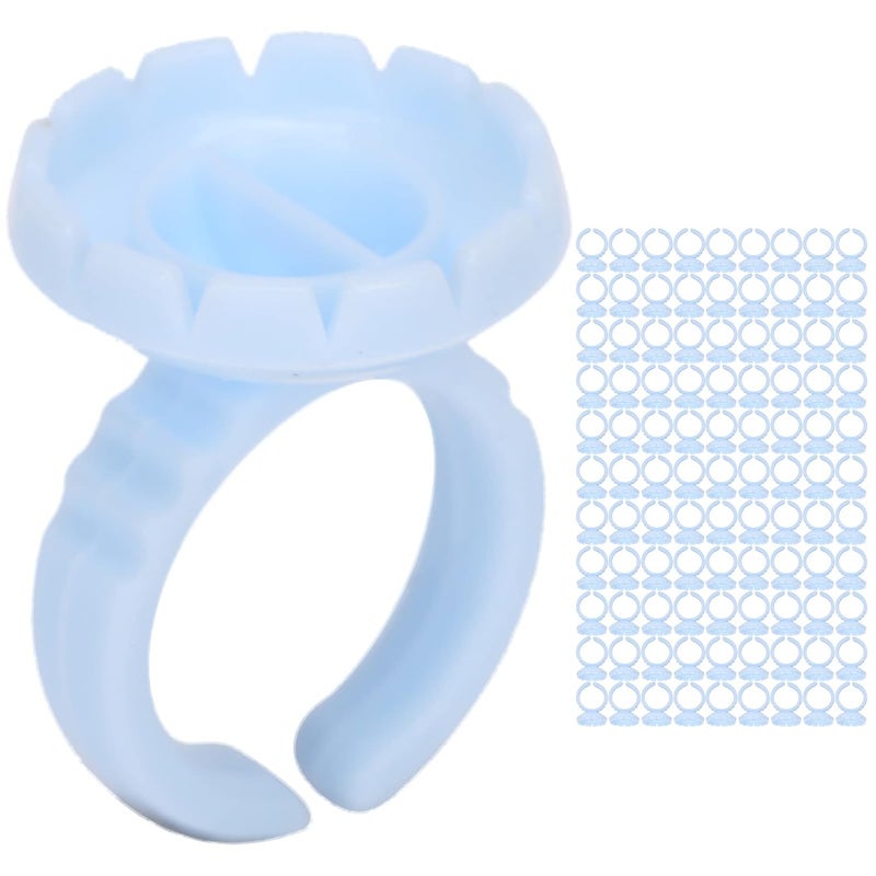 100PCS Disposable Eyelash Glue Rings, Professional Lash Extension Glue Trays with DualUse Design, EcoFriendly PP Material for Lash Artists and Technicians (Blue 100 pieces per pack) - Image 4