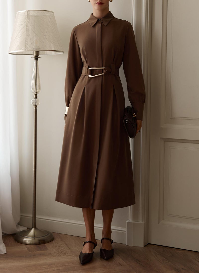 Lichi Midi dress with waist pleats and wide belt - Image 1